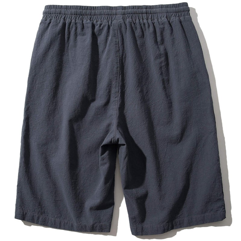 SIR7 Men's Linen Casual Classic Fit 11 Inch Inseam Elastic Waist Shorts with Drawstring Grey XX-Large - Image 2